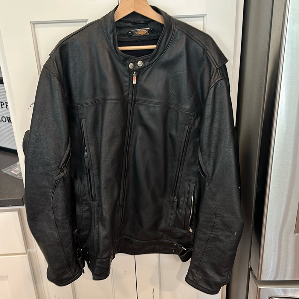 POWER TRIP MOTORCYCLE 100% LEATHER JACKET MEN'S 2XL LINED, VENTED.